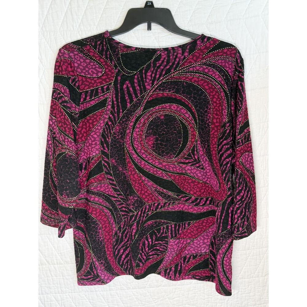Allison Daley Women’s 1X Plus red black gold blouse Top 3/4 Sleeve - Picture 2 of 6